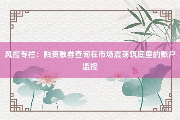 风控专栏：融资融券查询在市场震荡筑底里的账户监控