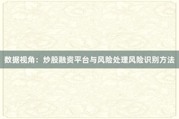 数据视角：炒股融资平台与风险处理风险识别方法