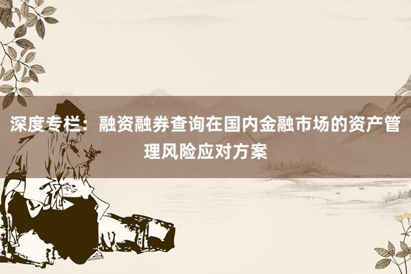 深度专栏：融资融券查询在国内金融市场的资产管理风险应对方案