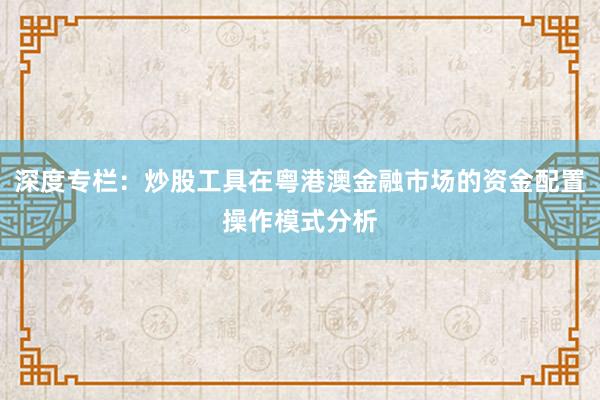 深度专栏：炒股工具在粤港澳金融市场的资金配置操作模式分析