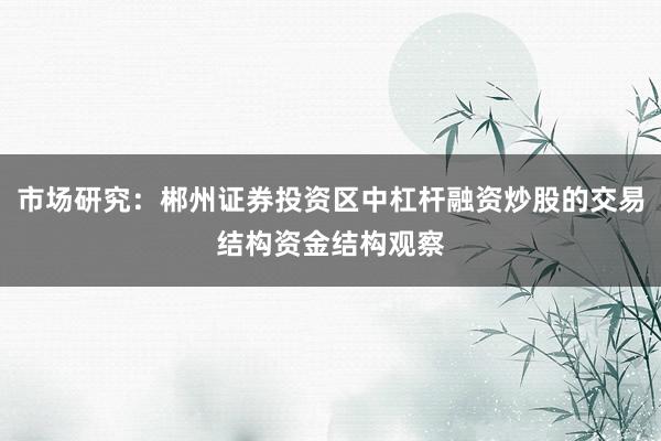 市场研究：郴州证券投资区中杠杆融资炒股的交易结构资金结构观察
