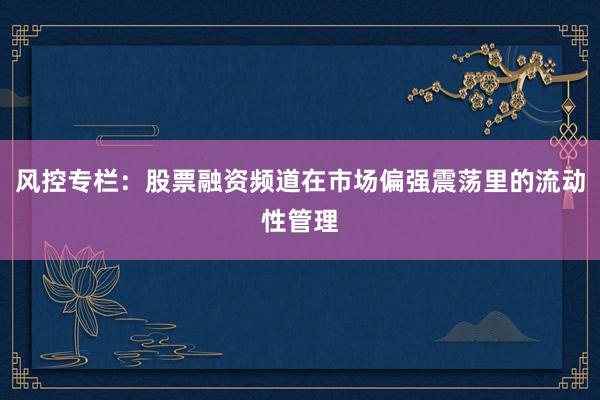 风控专栏：股票融资频道在市场偏强震荡里的流动性管理