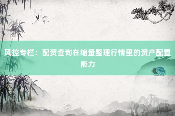 风控专栏：配资查询在缩量整理行情里的资产配置能力