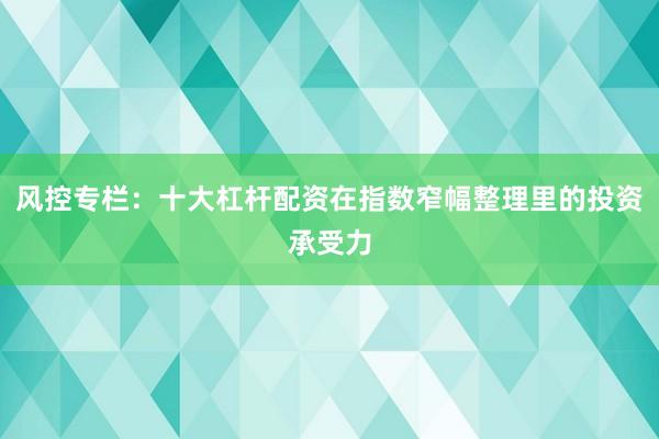 风控专栏：十大杠杆配资在指数窄幅整理里的投资承受力