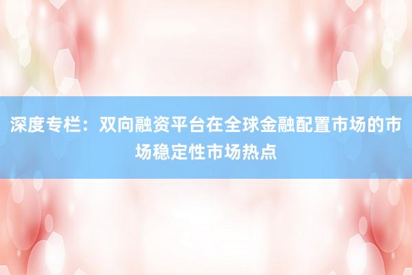 深度专栏：双向融资平台在全球金融配置市场的市场稳定性市场热点