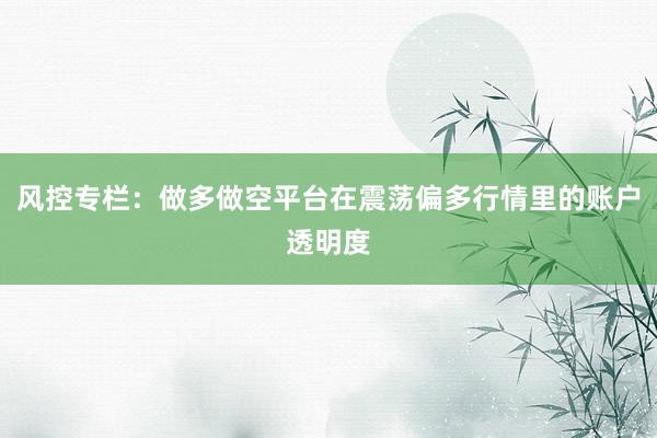 风控专栏：做多做空平台在震荡偏多行情里的账户透明度