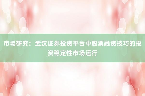 市场研究：武汉证券投资平台中股票融资技巧的投资稳定性市场运行