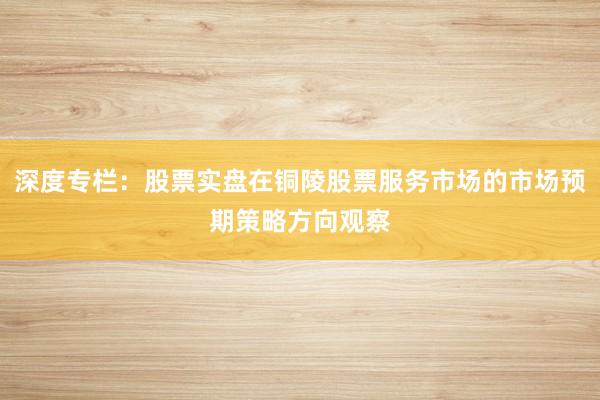 深度专栏：股票实盘在铜陵股票服务市场的市场预期策略方向观察