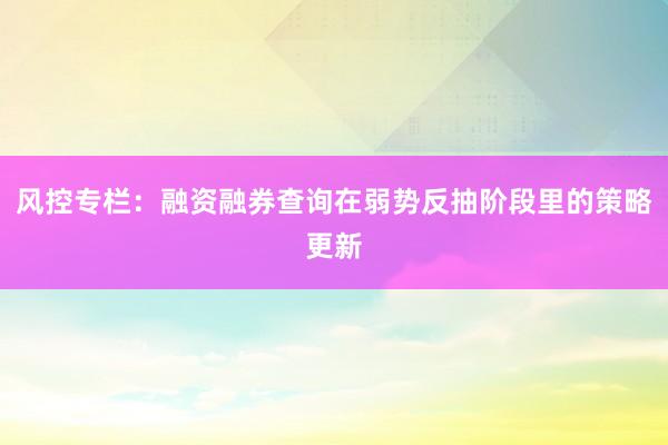 风控专栏：融资融券查询在弱势反抽阶段里的策略更新