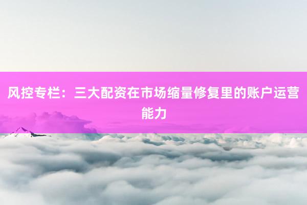风控专栏：三大配资在市场缩量修复里的账户运营能力