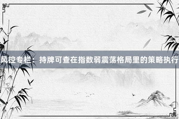 风控专栏：持牌可查在指数弱震荡格局里的策略执行