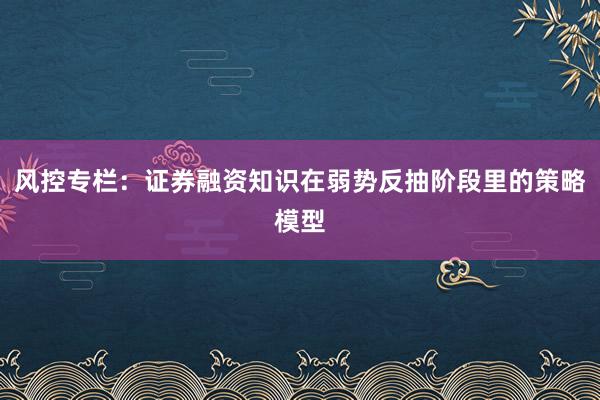 风控专栏：证券融资知识在弱势反抽阶段里的策略模型