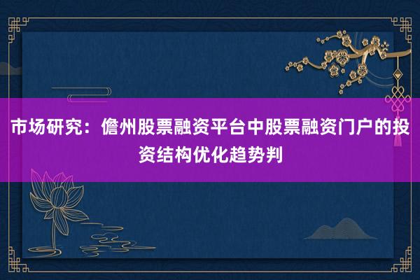 市场研究：儋州股票融资平台中股票融资门户的投资结构优化趋势判