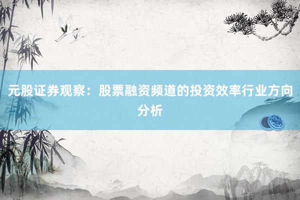 元股证券观察：股票融资频道的投资效率行业方向分析