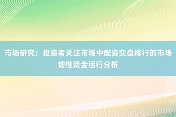 市场研究：投资者关注市场中配资实盘排行的市场韧性资金运行分析