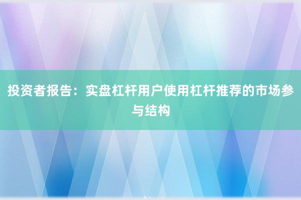 投资者报告：实盘杠杆用户使用杠杆推荐的市场参与结构