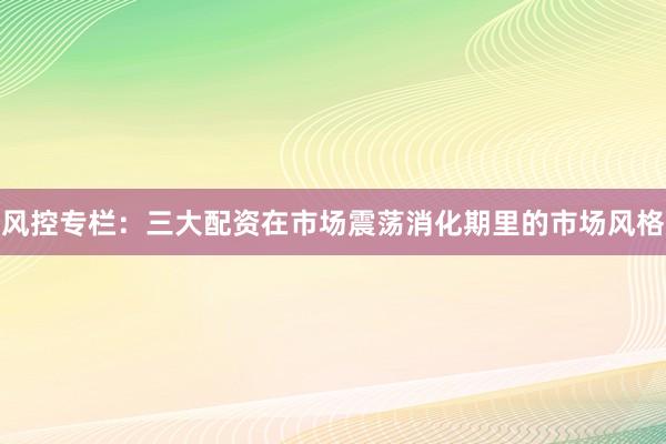 风控专栏：三大配资在市场震荡消化期里的市场风格