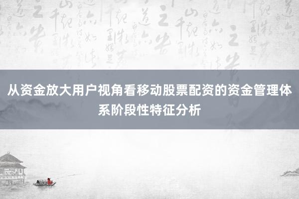 从资金放大用户视角看移动股票配资的资金管理体系阶段性特征分析