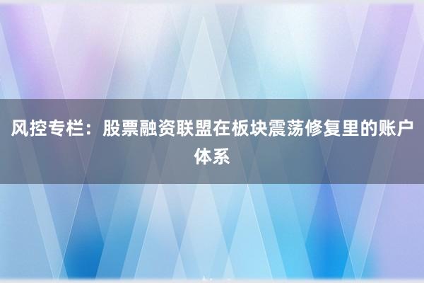 风控专栏：股票融资联盟在板块震荡修复里的账户体系