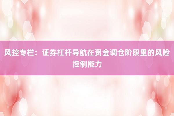 风控专栏：证券杠杆导航在资金调仓阶段里的风险控制能力