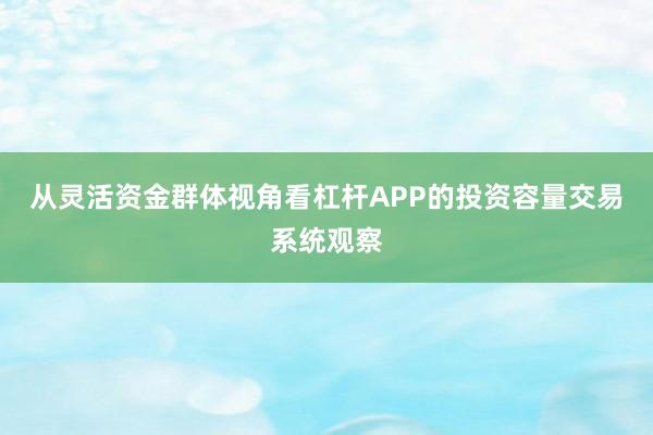 从灵活资金群体视角看杠杆APP的投资容量交易系统观察