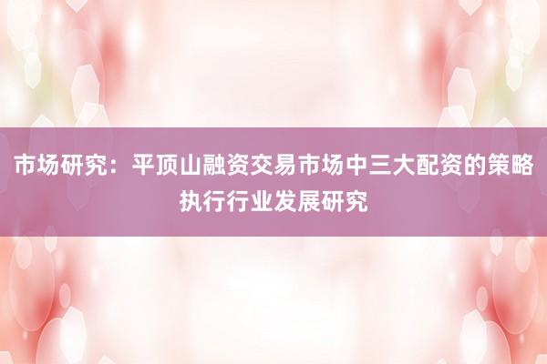 市场研究：平顶山融资交易市场中三大配资的策略执行行业发展研究