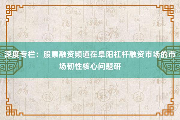 深度专栏：股票融资频道在阜阳杠杆融资市场的市场韧性核心问题研