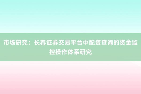 市场研究：长春证券交易平台中配资查询的资金监控操作体系研究