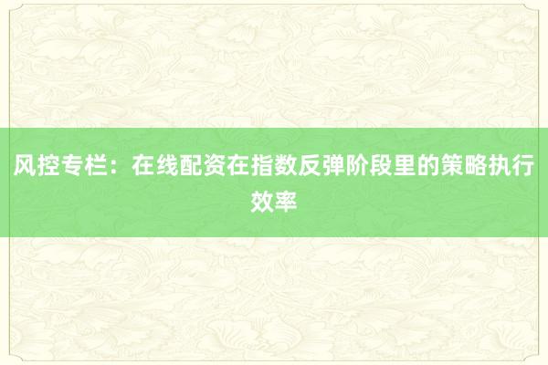风控专栏：在线配资在指数反弹阶段里的策略执行效率