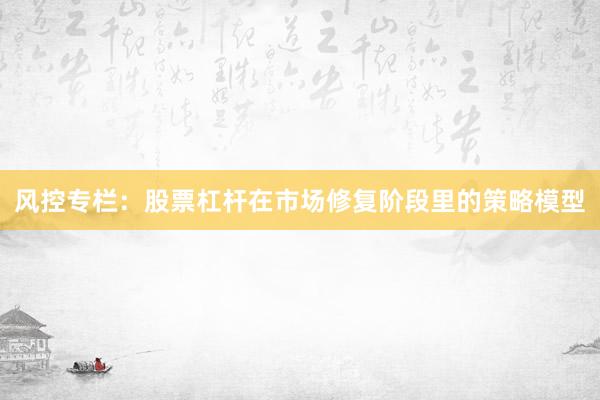 风控专栏：股票杠杆在市场修复阶段里的策略模型
