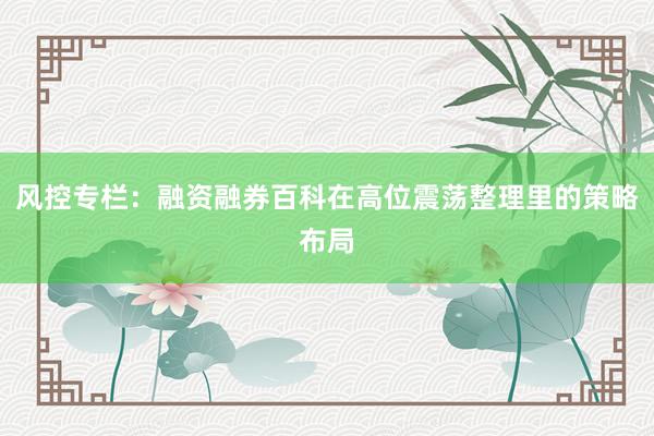 风控专栏：融资融券百科在高位震荡整理里的策略布局