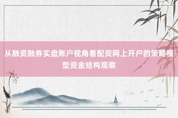 从融资融券实盘账户视角看配资网上开户的策略模型资金结构观察
