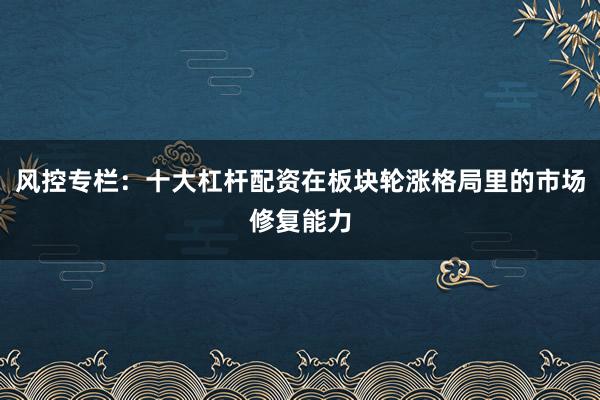 风控专栏：十大杠杆配资在板块轮涨格局里的市场修复能力