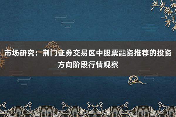 市场研究：荆门证券交易区中股票融资推荐的投资方向阶段行情观察