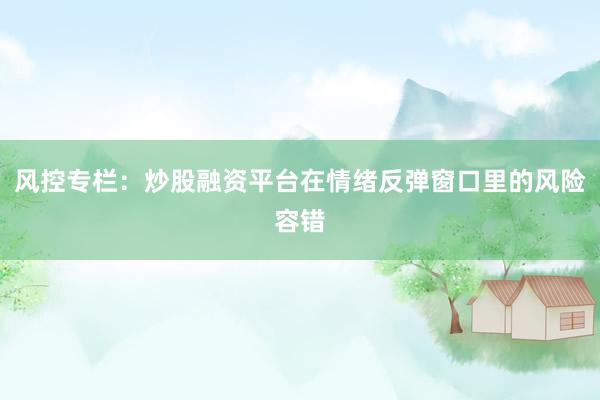 风控专栏：炒股融资平台在情绪反弹窗口里的风险容错