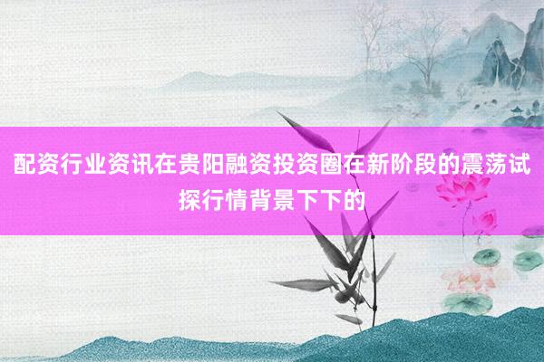 配资行业资讯在贵阳融资投资圈在新阶段的震荡试探行情背景下下的