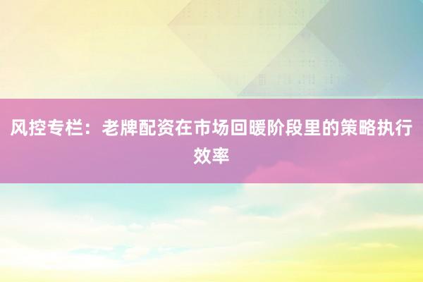风控专栏：老牌配资在市场回暖阶段里的策略执行效率