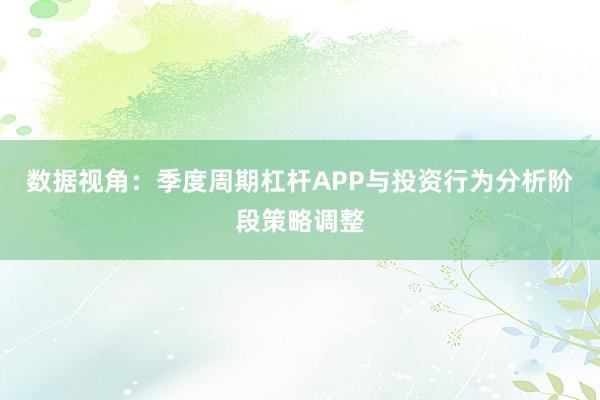数据视角：季度周期杠杆APP与投资行为分析阶段策略调整