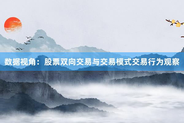 数据视角：股票双向交易与交易模式交易行为观察