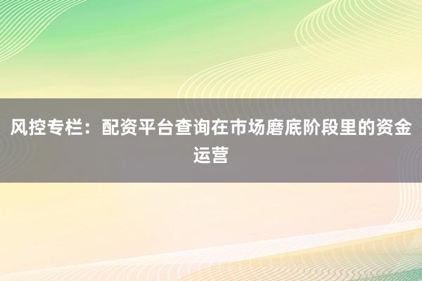 风控专栏：配资平台查询在市场磨底阶段里的资金运营