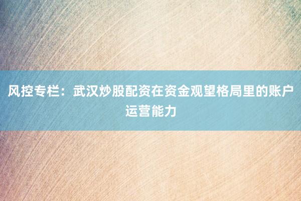 风控专栏：武汉炒股配资在资金观望格局里的账户运营能力