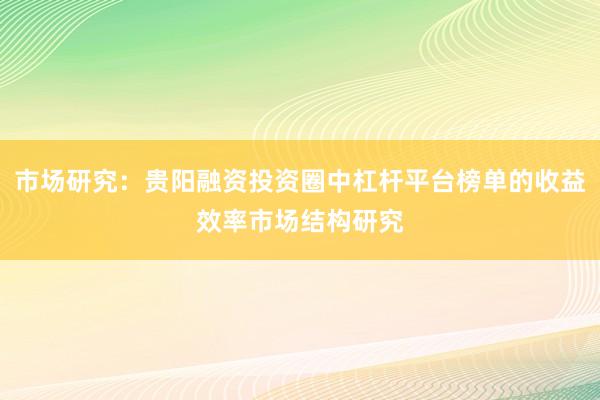 市场研究：贵阳融资投资圈中杠杆平台榜单的收益效率市场结构研究