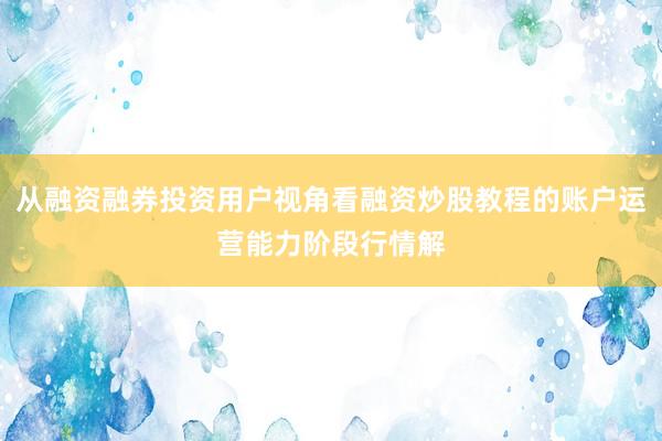 从融资融券投资用户视角看融资炒股教程的账户运营能力阶段行情解