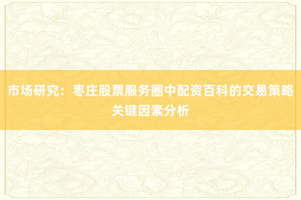 市场研究：枣庄股票服务圈中配资百科的交易策略关键因素分析