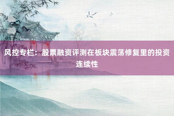 风控专栏：股票融资评测在板块震荡修复里的投资连续性