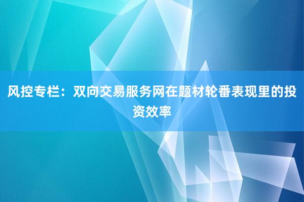 风控专栏：双向交易服务网在题材轮番表现里的投资效率