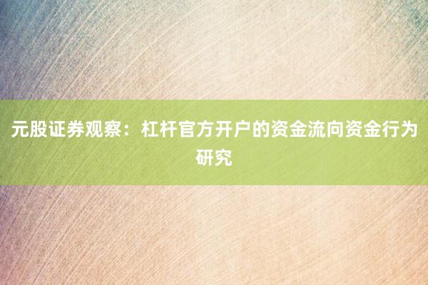 元股证券观察：杠杆官方开户的资金流向资金行为研究