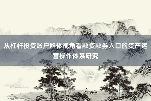 从杠杆投资账户群体视角看融资融券入口的资产运营操作体系研究