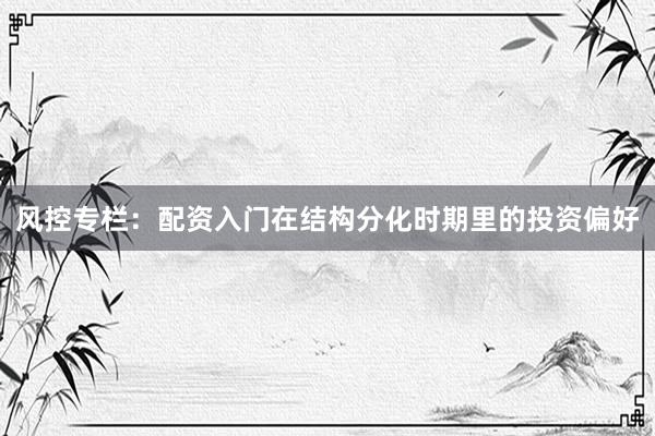 风控专栏：配资入门在结构分化时期里的投资偏好