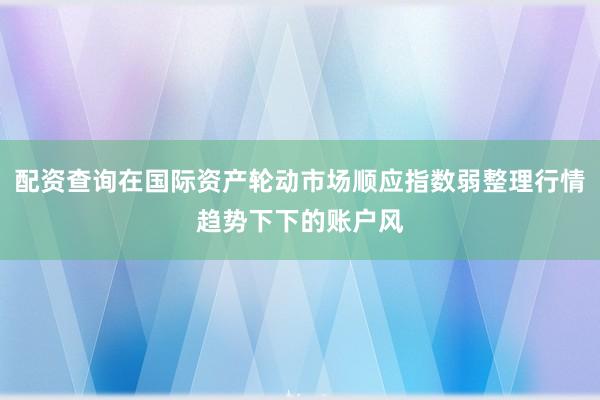 配资查询在国际资产轮动市场顺应指数弱整理行情趋势下下的账户风